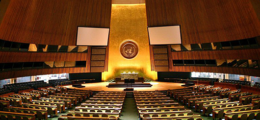United Nations General Assembly hall in New York City. United Nations General Assembly hall in New York City.